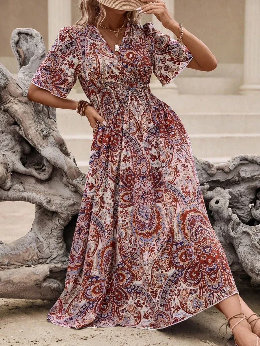 Jurk met tribal print en vlindermouwen M