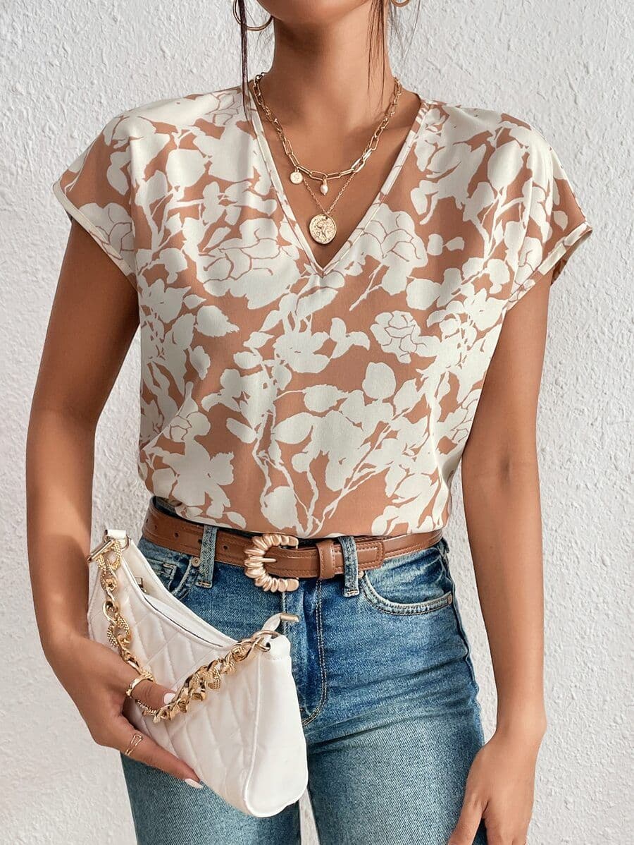 Lune blouse met volledige bloemenprint en v-hals