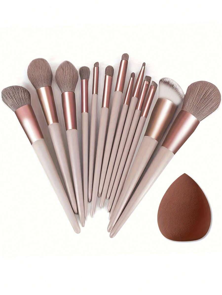 13 stuks cosmetische penselen set + 1 st bruine make-up