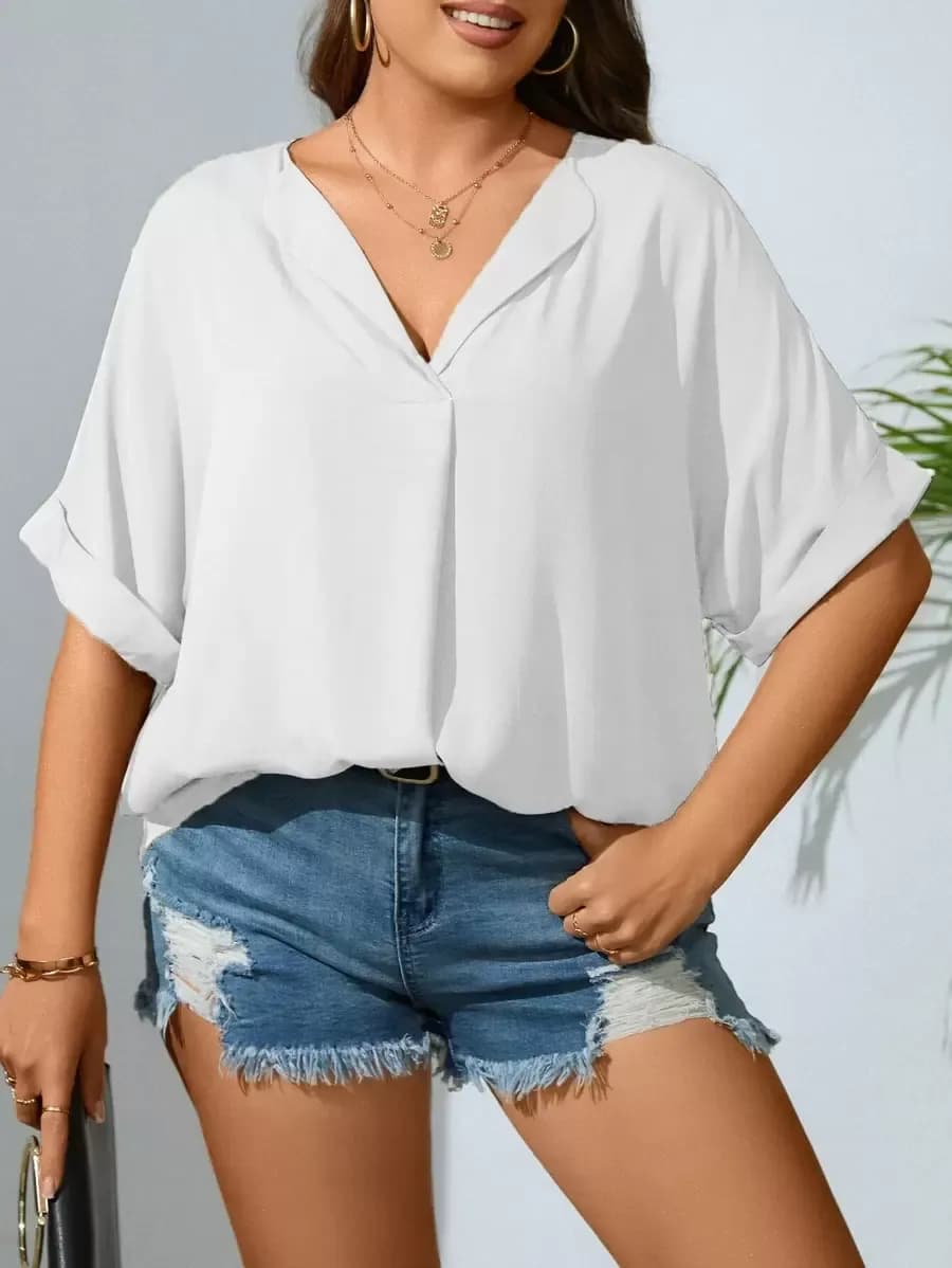 Blouse met ingekerfde hals en vleermuismouwen 0XL