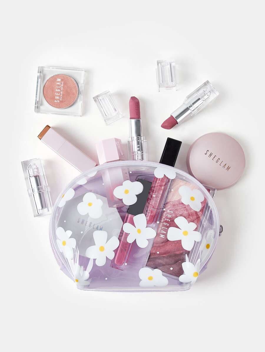 Willekeurige kleur bloemenpatroon make-up tas