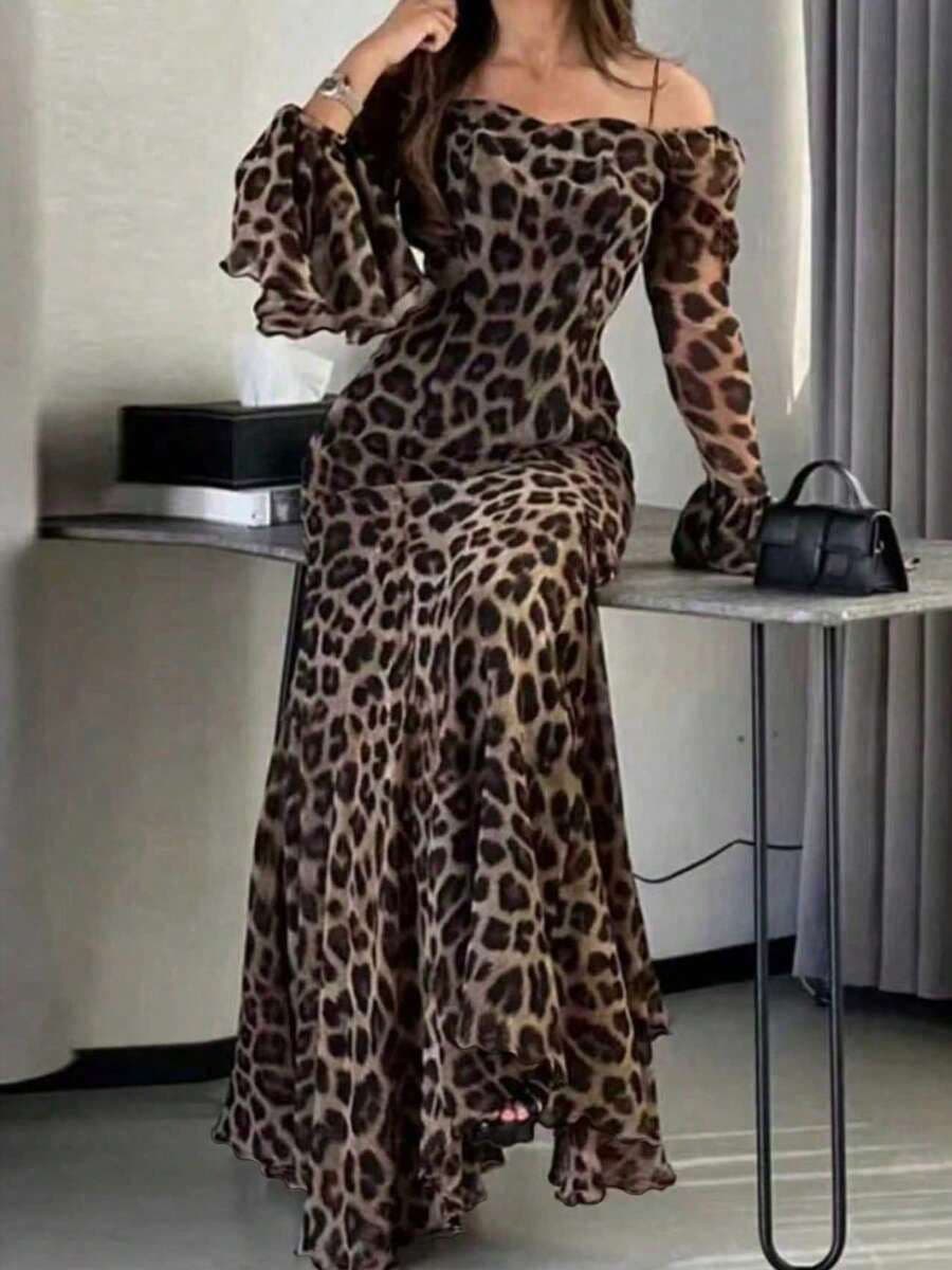 Elegante luipaardprint ruche zoom taille nauwsluitende L