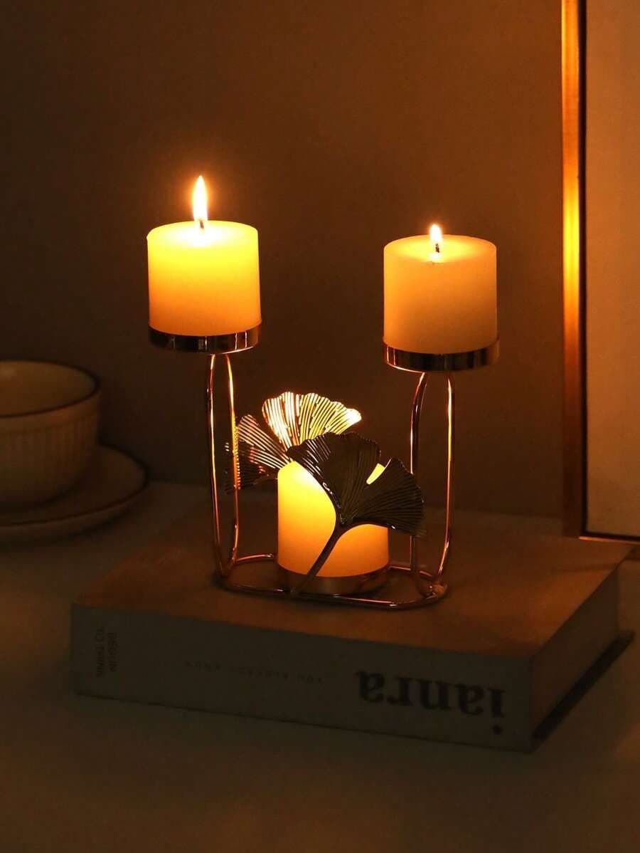 Ijzeren ginkgoblad kaarshouder *