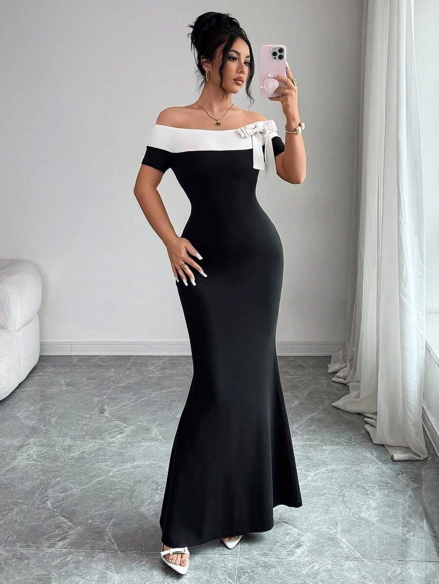 Elegant open schouders decoratie jurk L *