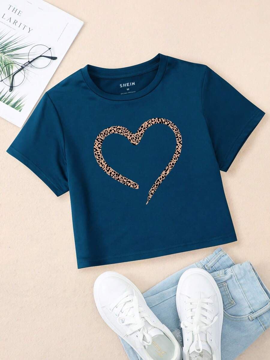Shirt met hart- en luipaardprint grafisch XL