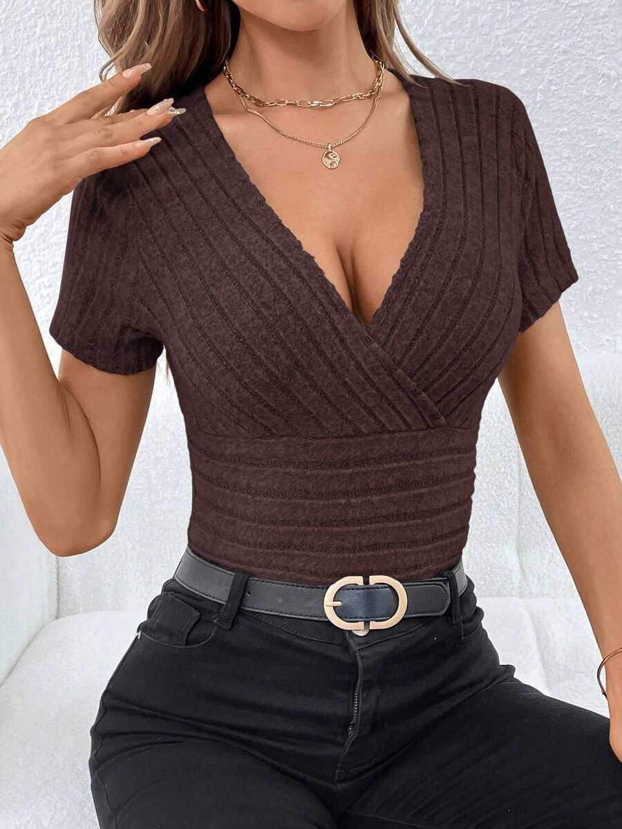 Elegante donkerbruin geribbeld gebreid XS
