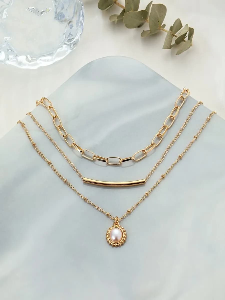 Faux parel charme gelaagde ketting