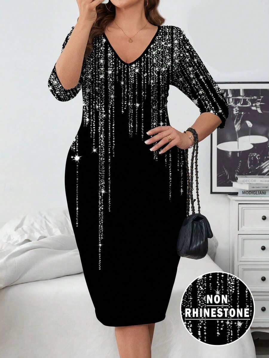 V-hals 1/2 mouw casual losse jurk 1XL