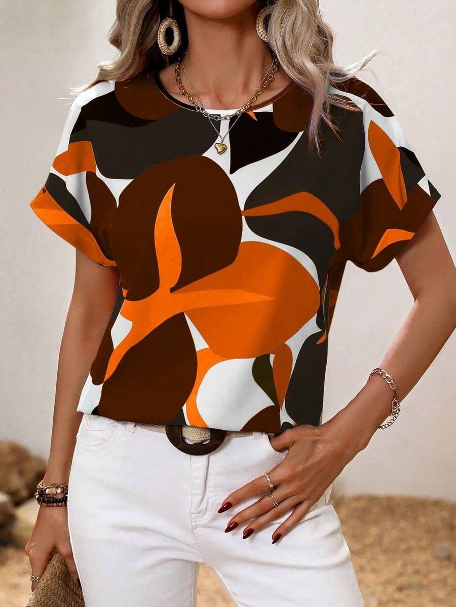 Blouse met ronde hals en kleurenblokken S