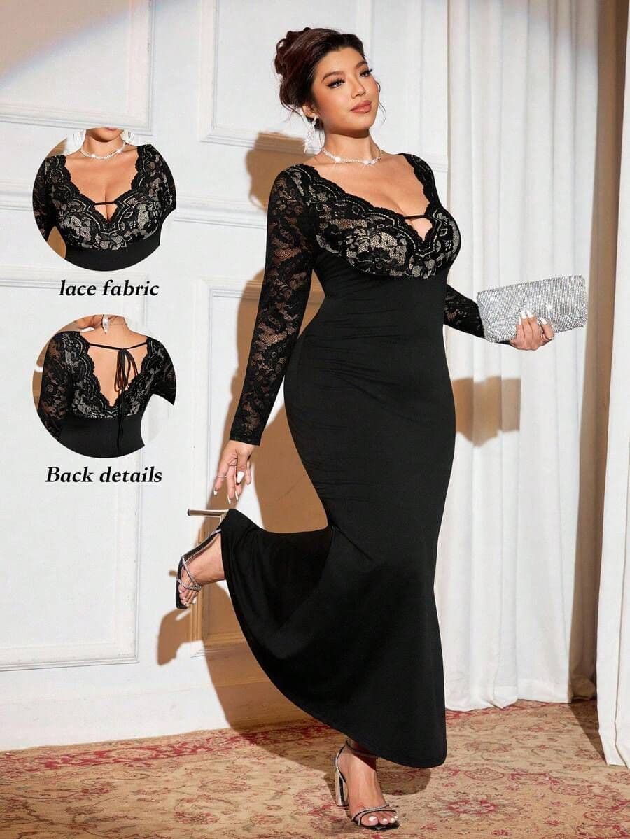 Elegant v-hals sexy slim kant 2XL